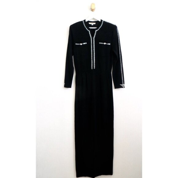 St. John By Marie Gray Knit Jumpsuit with Crystal Embellished Detail Black SZ 8 - Picture 2 of 9